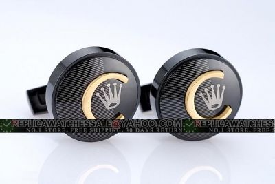 Replica Rolex Round Black Cufflinks With Silver Crown Good Reviews