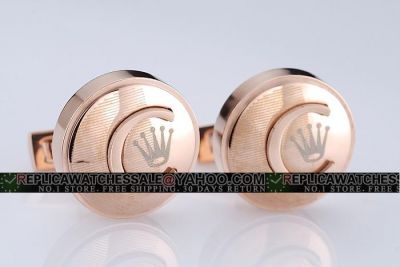 Luxurious Knock-off Rolex Round Rose Gold Cufflinks With Five Silver Fingers Online Sale 