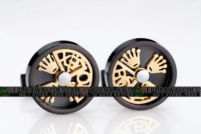 Rolex Round Black Cufflinks With Rotating Yellow Gold Crown Personality AAA Quality  
