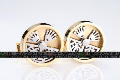 Good Designer Rolex Yellow Gold Plated Round With Silver Rotating Crown Cufflinks Online Sale