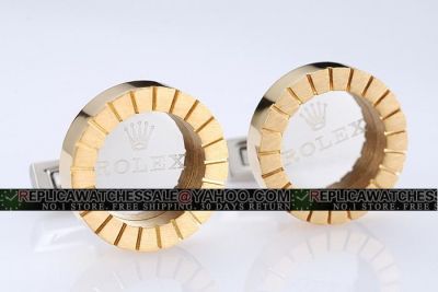 Cheap Wholesale Rolex Silver Crown  Logo With Gold Plated Outer Circle Cufflinks Good Reviews