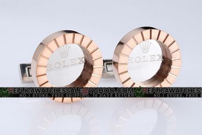 Luxury Rolex Round Silver Rose Gold Plated Border Cufflinks AAA Quality Best Price