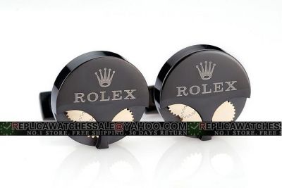 New Style Knock-off Rolex Round Black Lacquered Cufflinks Good Comments Online sale