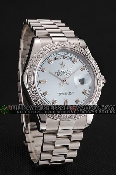 Rolex Day-date Diamond-stud Bezel Silvery Pointer Unisex Faux Swiss Quality Watch Vintage