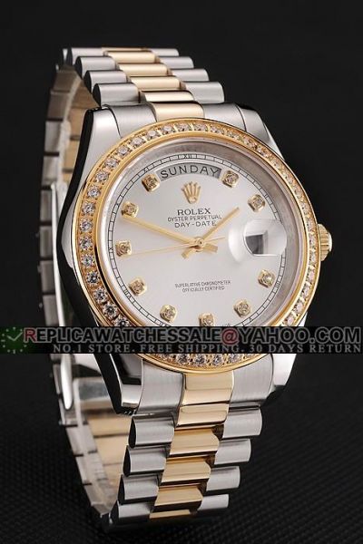 Rolex Day-date Full-set Rhinestone Bezel Diamond Index 2-Tone SS Bracelet Business Swiss Watch Ref.18948-72748TRIDOR-8R2B