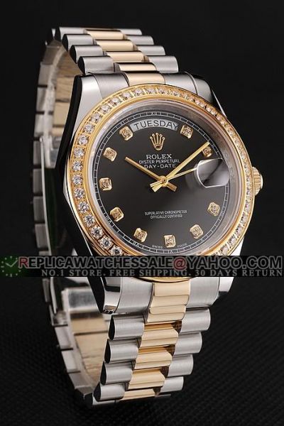 Rolex Day-date 2-tone Wristband Diamonds Bezel Gold Pointer Swiss Watch For Him
