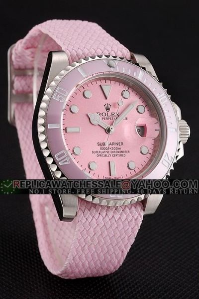 Rolex Submariner Sweet Pink Dial/Ceramic Bezel/ Woven Nylon Strap SS Case Swiss Watch For Girls Replica