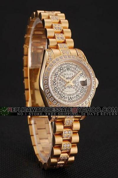 Top Sale Rolex Datejust Roman Markers All Yellow Gold Full Diamonds Swiss Date Watch For Ladies 28MM 1453955