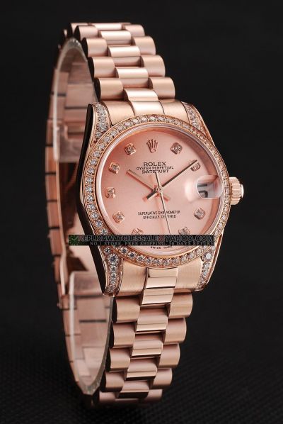 Unisex Rolex Datejust High Quality Presidential Bracelet Convex Lens Date Window Rose Gold Diamonds Swiss Watch Replica