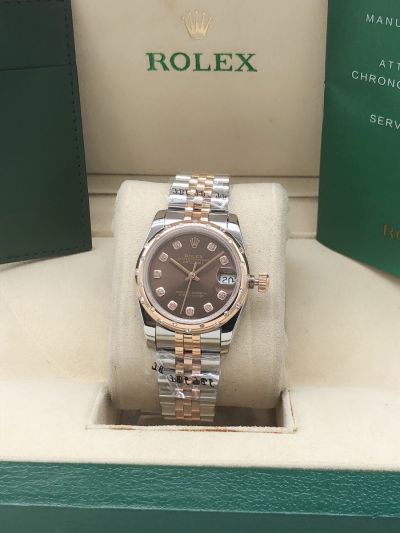 Rolex Luxury Datejust 31 Oystersteel Rose Gold & Diamonds Motif Chocolate Dial Women Jubilee Bracelet Fake Watch 278341RBR