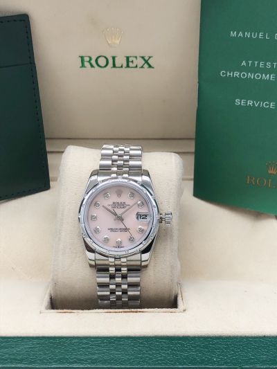 High Quality Rolex Datejust 31 Pink Dial Domed Bezel Women Stainless Steel Oyster Bracelet Diamonds Watch 278344RBR