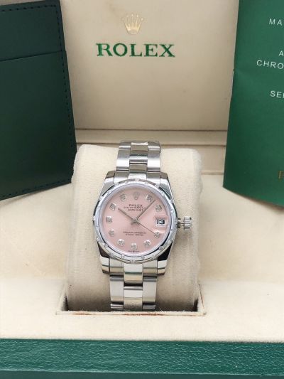 Cheapest Rolex Oyster Perpetual Datejust 31 Three-piece Links Bracelet Pink Face Diamonds Marker Women SS Watch 278344RBR