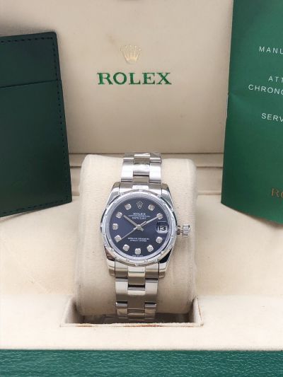 Low Price Rolex Datejust 31 Aubergine Dial Diamonds Marker Domed Bezel Oyster Bracelet SS Watch For Ladies