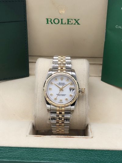 Women's Classic Rolex Datejust Oyster Perpetual Datejust 31 White Face Diamonds Marker Two-tone Jubilee Bracelet Watch
