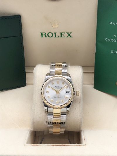 Best Price Rolex Datejust Oyster Two-tone Bracelet White Dial Domed Bezel Women Diamonds Fake Watch Online