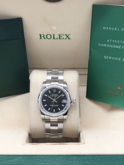 Rolex Datejust 31 High End Sticks Markers Black Dial Diamonds Bezel Female Stainless Steel Date Watch