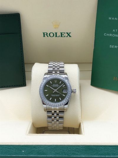 Top Selling Rolex Datejust 31 Paved Diamonds Bezel Mint Green Face Baton Marker White Gold Watch For Ladies 278384RBR