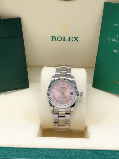 Celebrity Style Rolex Datejust 31 Roman Marker Diamonds VI Pink Face Oystersteel Women Stainless Steel Faux Watch 278274