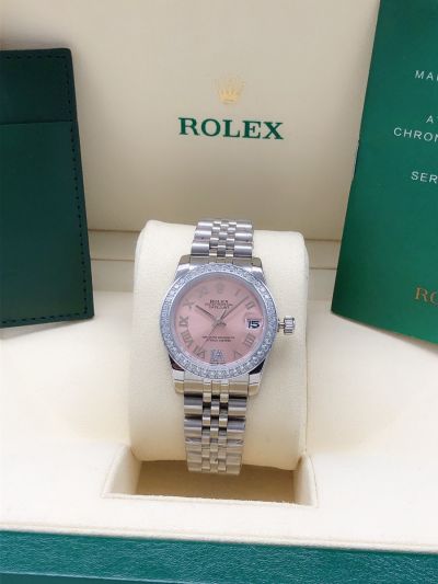 Rolex Datejust 31 Stainless Steel Diamonds Bezel Roman Markers Women Pink Face Movement Watch 278289RBR
