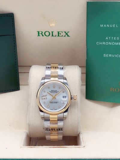 Hot Selling Rolex Datejust 31MM Silver Dail Gold Bezel Start Diamonds Index Women Two-tone Automatic Watch 