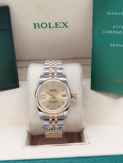 Low Price Rolex Datejust Gold Dial & Bezel Start Style Diamonds Scales Lady Two-tone Jubille Watch Replica 