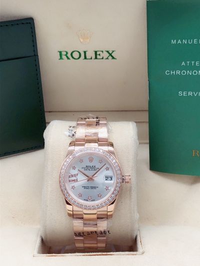 Popular Rolex Datejust 31 Rose Gold Diamonds Bezel Start Index Female Mop Dial Automatic Watch Replica 