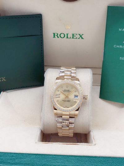 2021 Fashion Rolex Datejust 31 All-set Yellow Gold Start Index Women Diamonds Bezel Watch Replica 