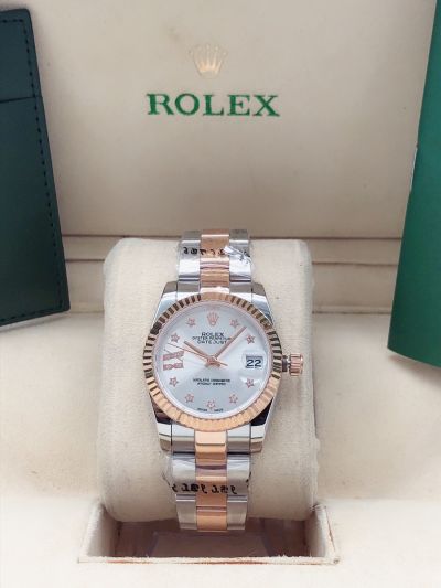 2021 Rolex Datejust 31 Luxury Diamonds & Star Type Index Rose Gold Fluted Bezel Two-tone Oyster Bracelet Fake Watch