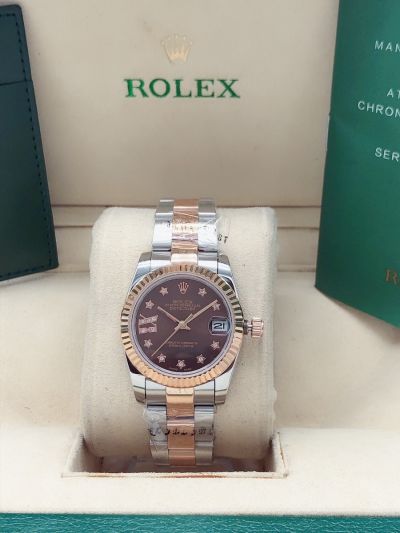 Rolex Datejust 31 Latest Brown Dial Rose Gold Bezel Two-tone Bracelet Automatic Star Motif Diamonds Watch