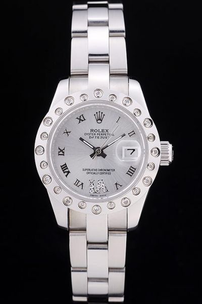 Rolex Datejust Diamond-stud Bezel Silvery Steel Bracelet Bold Roman Scale Female Watch Ref.80319