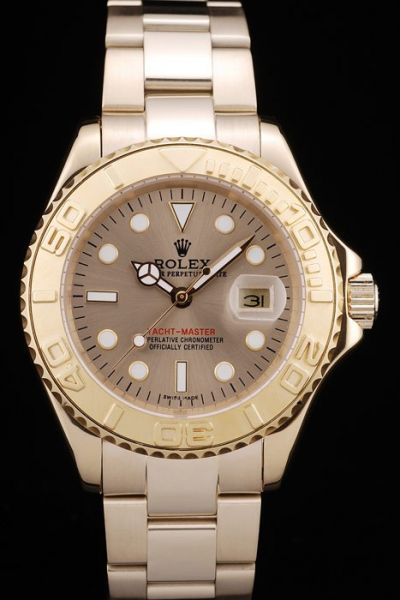 35mm Rolex Yachtmaster Dots Luminous Scale Gold Dial Ladies Yellow Gold Date Watch For Sale Replica