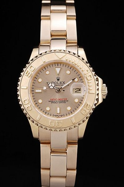 Unique Style Rolex Yachtmaster Diver's Bezel Convex Lens Date Window All Yellow Gold Auto Female Watch Ref.169623