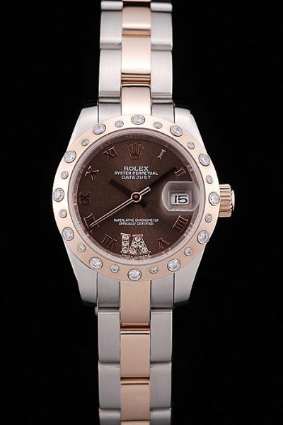 2018 High End Rolex Datejust Brown Dial Roman Markers Two-tone Diamonds Date Watch For Mens & Womens