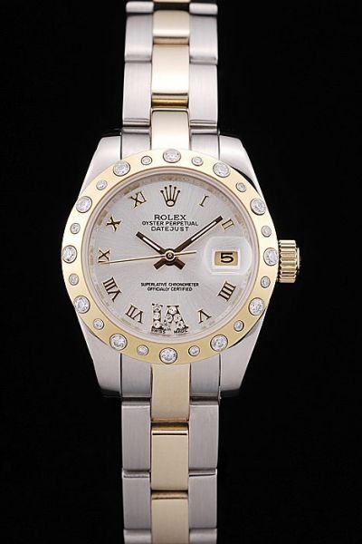 Luxury Rolex Datejust Oyster Perpetual Diamonds Bezel Roman Marker Two-tone Bracelet Ladies Automatic Timepiece Date Watch