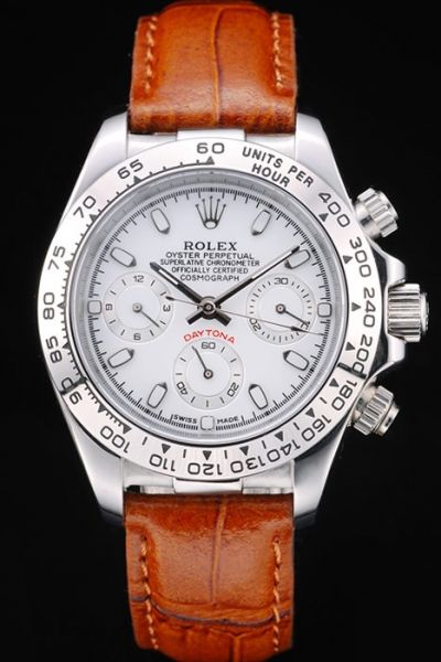 40mm Rolex Daytona Orange Strap Silver SS Case/Tachymeter Bezel White Face Ladies Clone Chronograph Watch