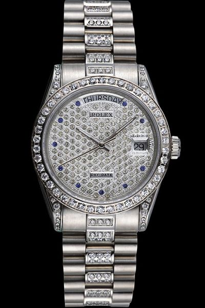 Good Quality Rolex Day-date Week/Date Window Sapphire Marker Stainless Steel Bracelet Ladies Diamonds Watch Ref.218399-83219