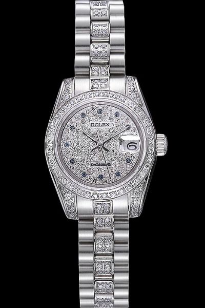 Swiss Rolex Datejust Pearlmaster Studded With Diamonds Case/Dial 11 Diamonds Hour Markers Diamonds Bracelet Lady Watch