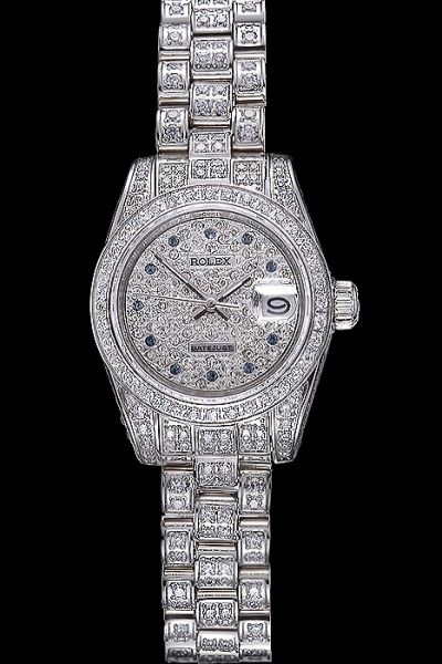 Rolex Datejust Swiss Sapphire Marker White Gold Case/Bracelet Ladies Full Diamonds 34mm Date Watch USA