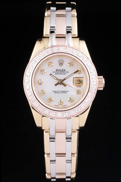 Rolex Datejust Pearlmaster 29mm Diamond Markers Pearl Face Tri-tone Steel Bracelet Lady Watch