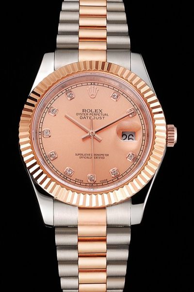 Cheap Rolex 2-Tone Bracelet Diamonds Scales Fashion Rose Gold Face Swiss Watch For Females & Males Ref.116231