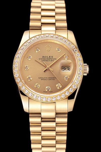 Luxury Rolex Datejust Diamonds Bezel/Scale Yellow Gold Plated Case/Dial/Bracelet Women Watch Outlet Sale Ref.69138
