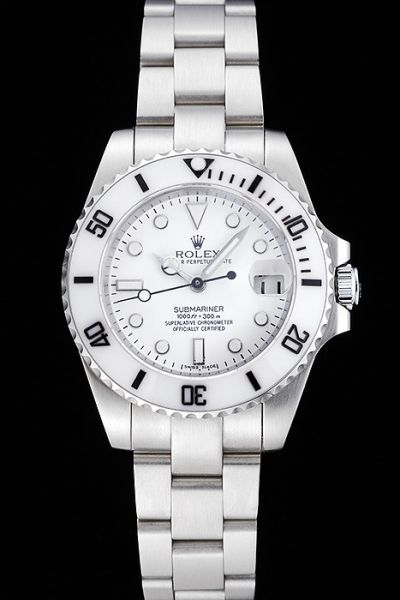 2018 Rolex Submariner White Pure Dial Ceramic Fluted Bezel Silver Swiss 316L Steel Bracelet & Case Timepiece Low Price