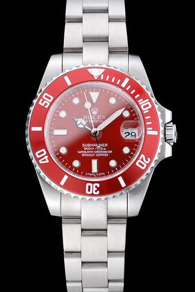 Cheap Replicated Rolex Submariner Silver Steel Case & Band Red Ceramic Fluted Bezel Red Dial Big Date Window Auto Men And Women Wristwatches