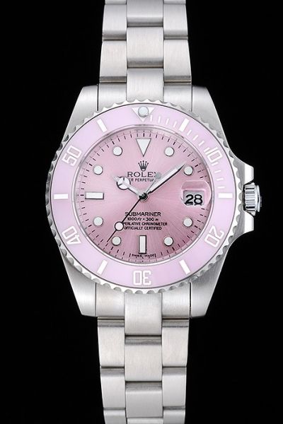 Top Sale Rolex Submariner Pink Dial & Ceramic Diver's Bezel Ladies SS Bracelet 40mm Date Watch