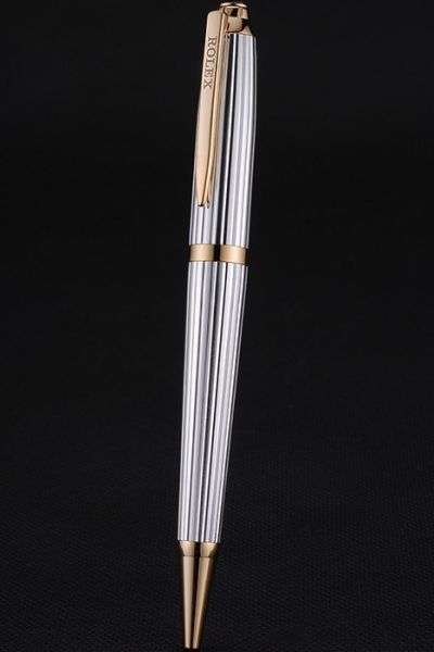 New Rolex Silver Stainless Steel Transverse Wave Ballpoint Pen With Rose Gold Rimmed Hot Selling