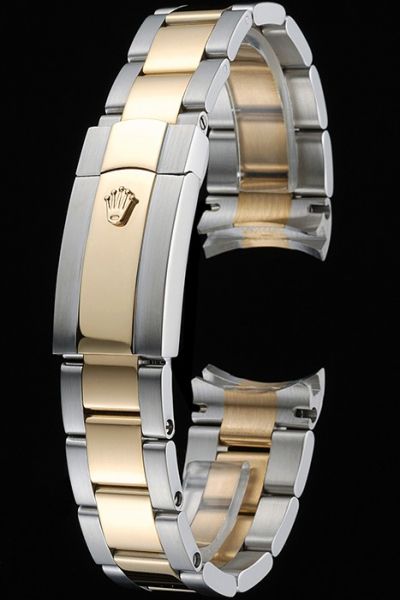 Rolex Plated Yellow Gold And Silver Two-tone Watches Bracelet With Fold Over Clasp