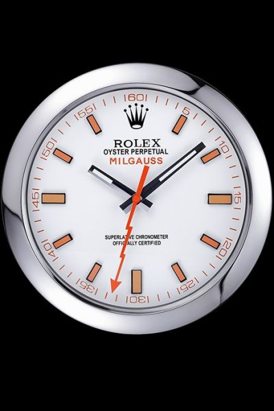 Rolex Milgauss Oyster Silver Bezel Wall Clock White Dial With Orange Markers Good Price