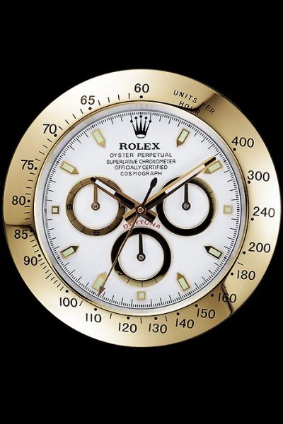 AAA Quality Rolex Daytona Wall Clock With White Dial Gold Bezel Replica Free Delivery