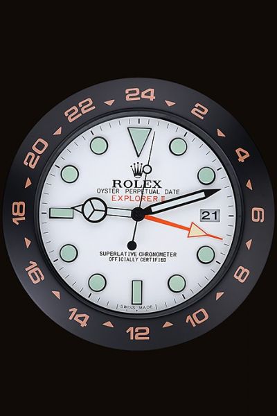 Rolex Round Explorer II Wall Clock White Face Black 24-Hour Bezel Good Reviews