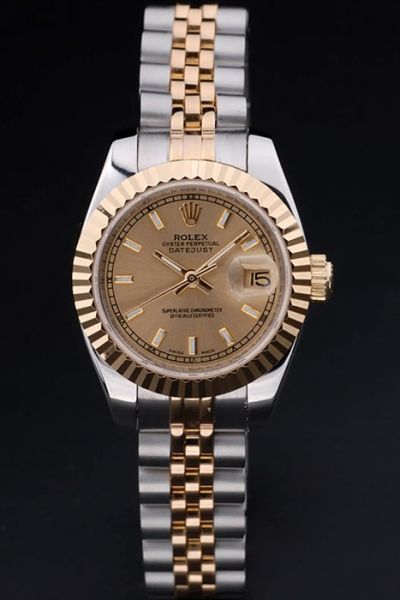 Automatic Rolex Round Datejust Gold Plated Bezel/Dial Two-tone Steel Bracelet SS Ladies Watch Ref.178271
